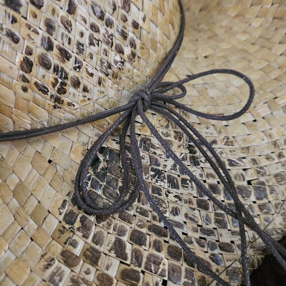 STRAW COWBOY HAT Turquoise Bead Trim One Size Fits All - Picture 6 of 8